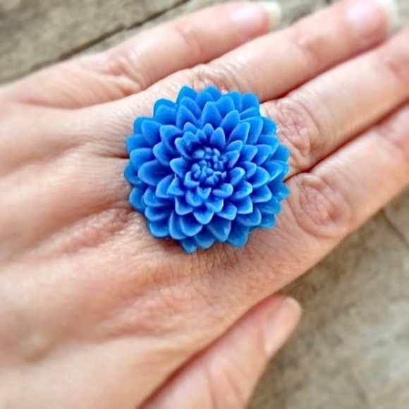 LOT OF 3 Cobalt Blue Flower Rings Bundle - Adjustable - SOLD AS IS - Picture 5 of 8